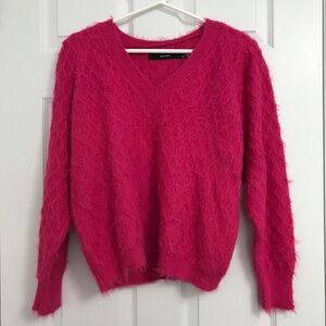 VERO MODA Fuzzy Chic Sweater Top Blouse XL Magenta Pink V-Neckline Long Sleeve